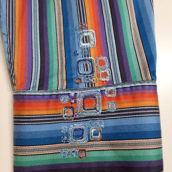 Robert Graham Dress Shirt Multicolor Stripe Geometric Flip Cuff Embroidery Large - Picture 11 of 15
